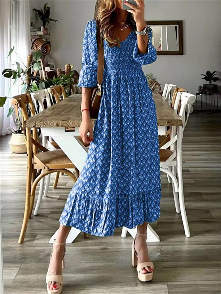 Summer Dress Women 2023 New Fashion Printing Dress Waist Floral Long Dresses Woman Clothing Elegant and Pretty Women's Dresses - - DYAVOR®