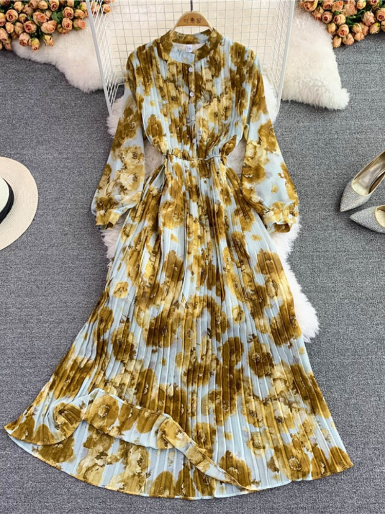Elegant Party Dress for Women 2023 Summer New Korean Printed Chiffon Dress Gentle Wind Slim Long Dresses Formal Occasion Dresses - - DYAVOR®