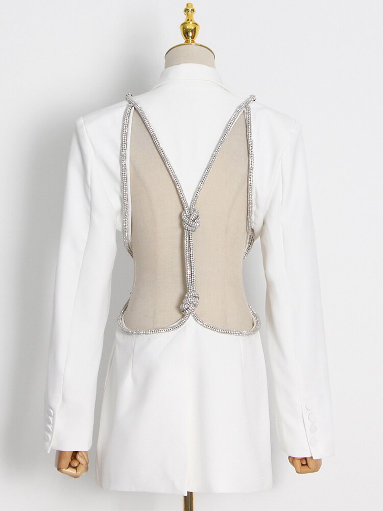 White Backless Diamond Blazer - - DYAVOR®