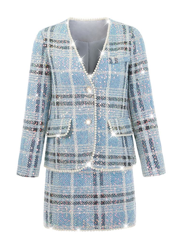 Blue Plaid Tweed Suit - - DYAVOR®