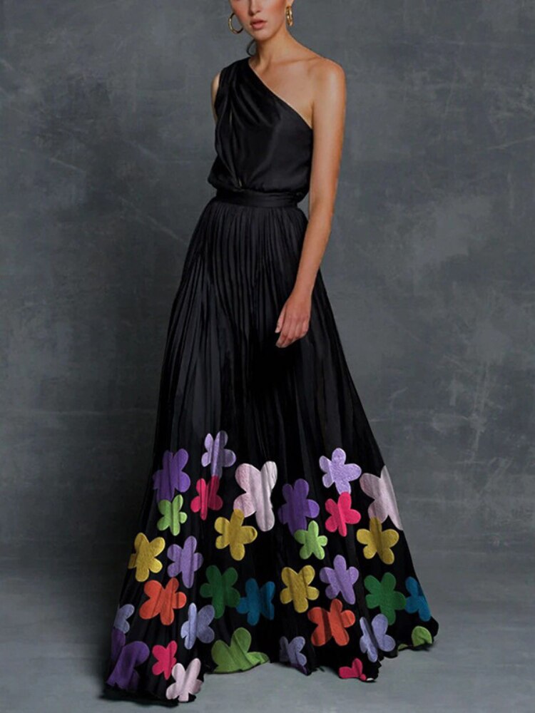 Spring Summer 2023 New Off-the-Shoulder Printed Sexy Dress Women Contrast Loose Spliced Long Dresses Formal Occasion Dresses - - DYAVOR®