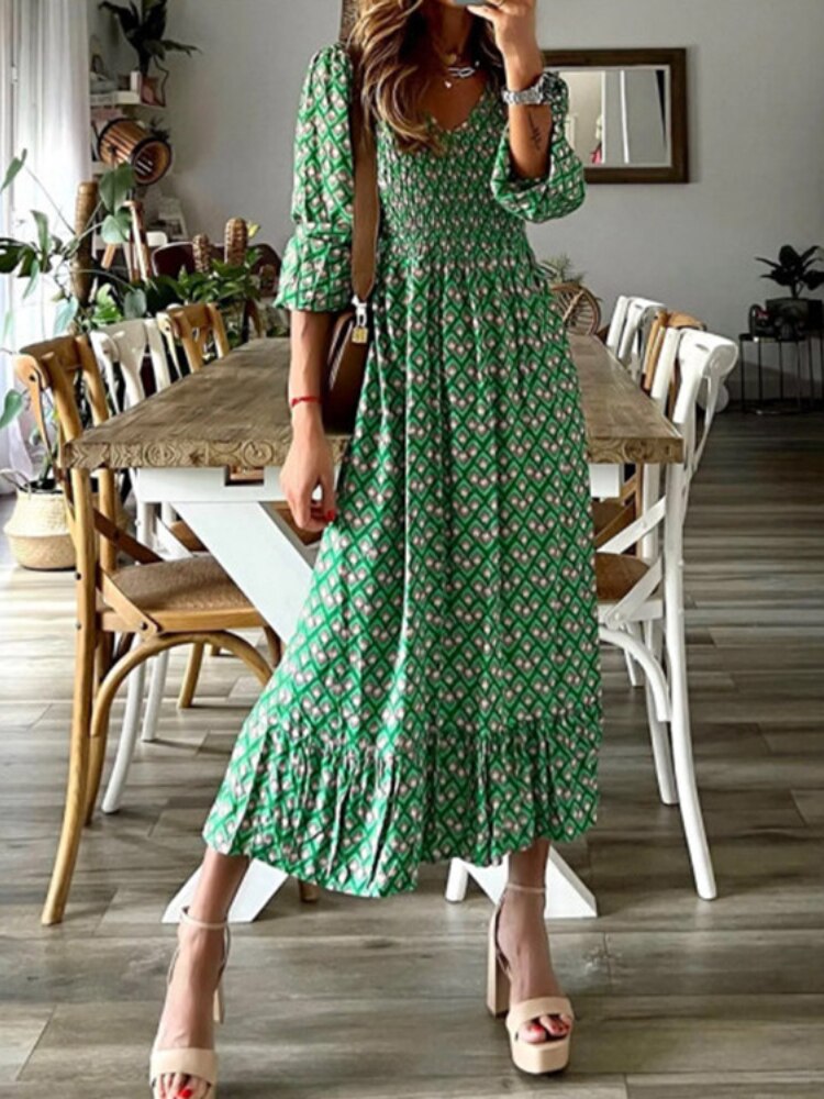 Summer Dress Women 2023 New Fashion Printing Dress Waist Floral Long Dresses Woman Clothing Elegant and Pretty Women's Dresses - - DYAVOR®