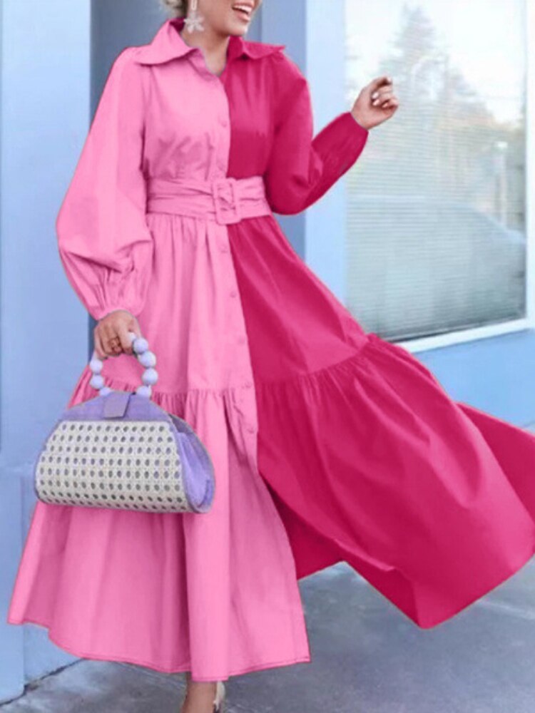 Women's Dress 2023 Spring Summer New In Dresses Lapel Belt Waist Long Dresses Fashion Party Dress Elegant Woman Clothing Robe - - DYAVOR®