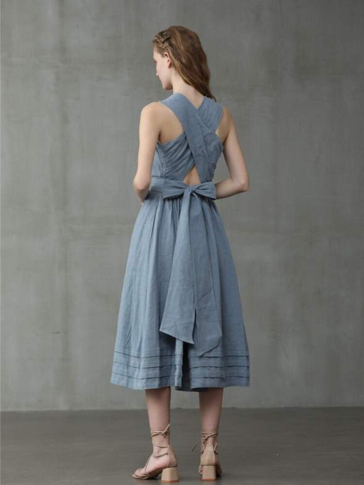 Woman Clothing Summer New Cotton Open Back Sexy Dress Fashion Lace Up Loose Women's Dress Elegant Party Dresses for Women 2023 - - DYAVOR®