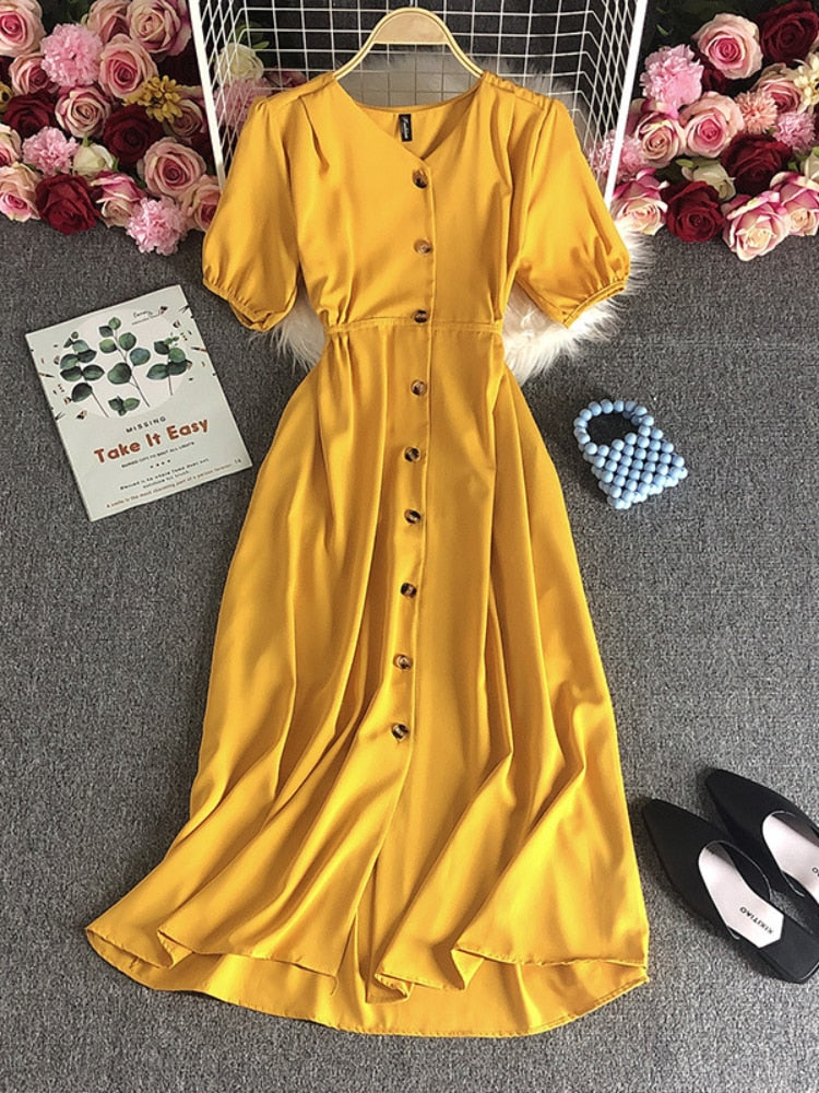 Female Clothing New Korean Version Loose Short Sleeve Dress with Waist Wrapped Cardigan Style Long Dress Formal Occasion Dresses - - DYAVOR®