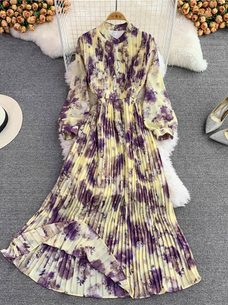 Elegant Party Dress for Women 2023 Summer New Korean Printed Chiffon Dress Gentle Wind Slim Long Dresses Formal Occasion Dresses - - DYAVOR®