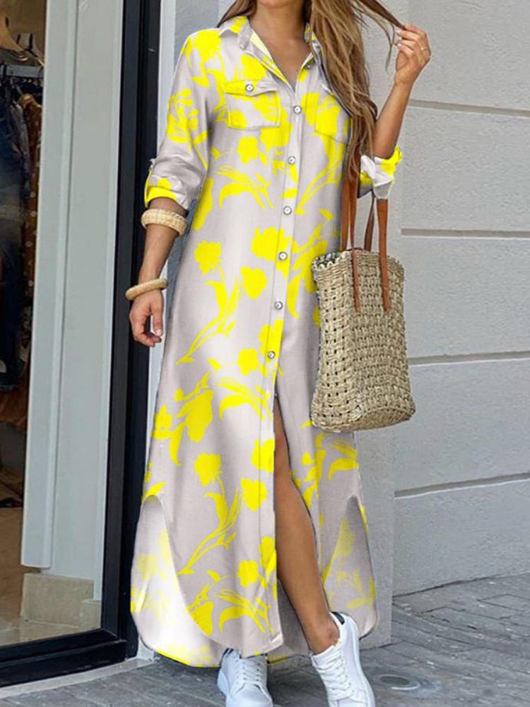 Spring Autumn New Fashion Trend Loose Casual Dress Long Sleeve Dresses Oversize Lapel Shirt Skirt Woman Clothes Streetwear Robe - - DYAVOR®