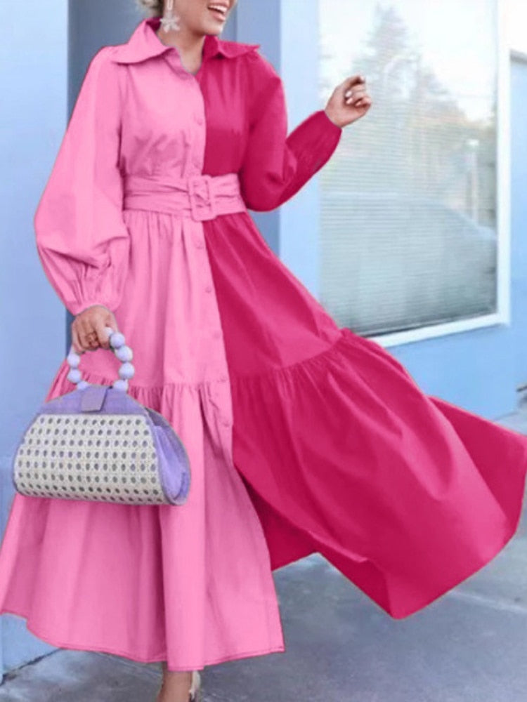 Women's Dress 2023 Spring Summer New In Dresses Lapel Belt Waist Long Dresses Fashion Party Dress Elegant Woman Clothing Robe - - DYAVOR®