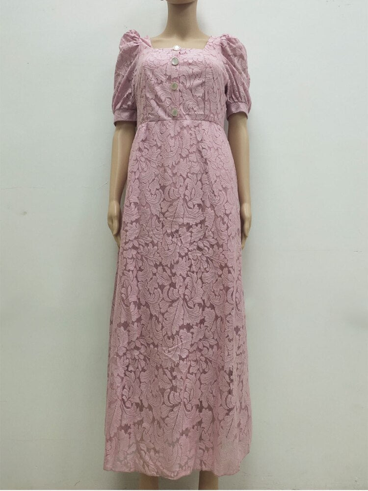 Elegant Party Dresses for Women 2023 Summer New French Lady Lace Dress Stylish Puff Sleeve Maxi Dress Formal Occasion Dresses - - DYAVOR®