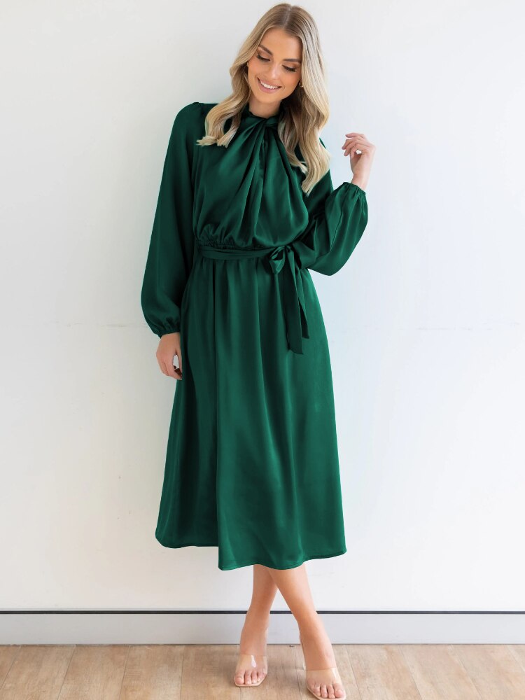 Satin Elegant French Dress Stylish Temperament Long Sleeve Skirt Banquet Dress Formal Occasion Dresses 2023 New Women Clothing - - DYAVOR®