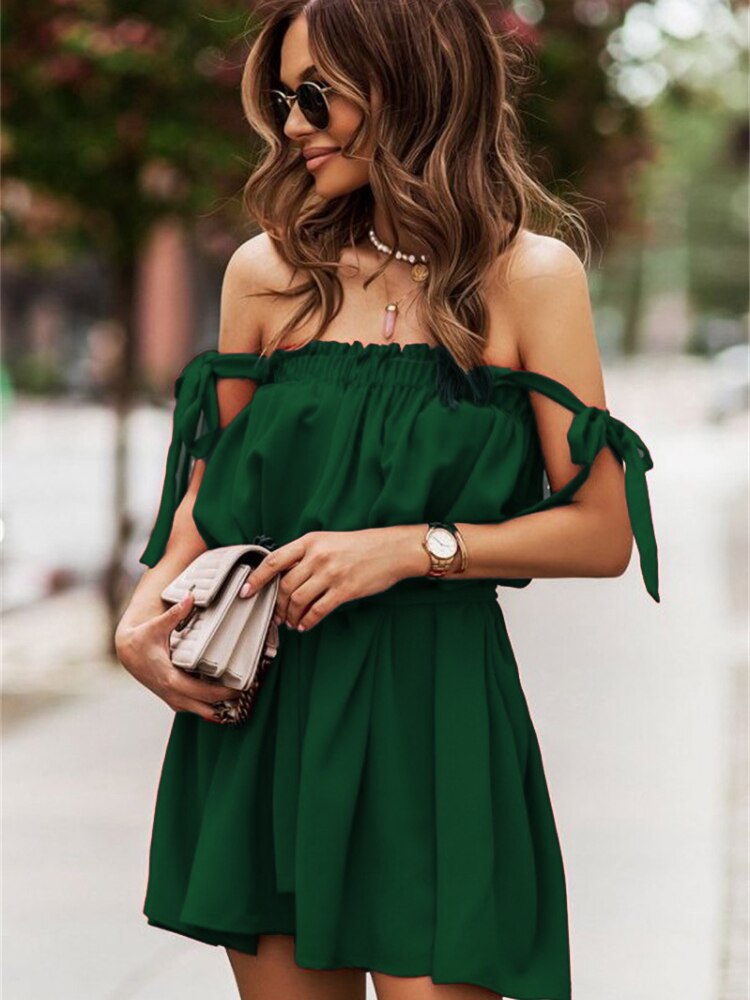 2022 Summer New Suspender Solid Color Dress Women's Various Wearing Sexy Backless Skirt Slash Neck Spaghetti Strap Dresses - - DYAVOR®