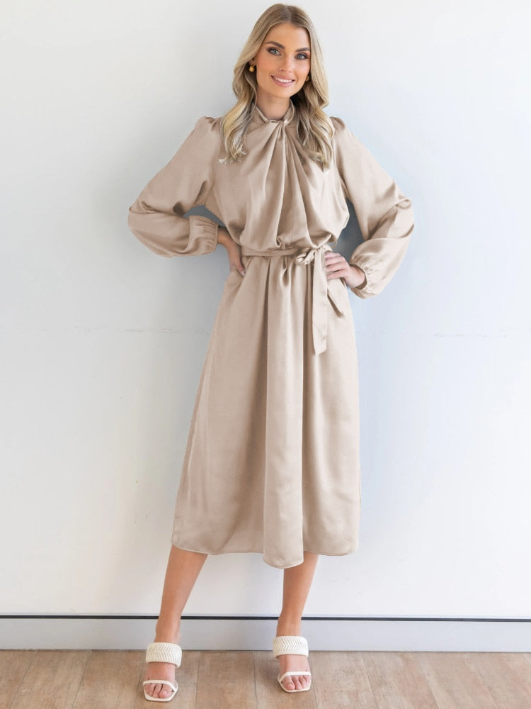 Satin Elegant French Dress Stylish Temperament Long Sleeve Skirt Banquet Dress Formal Occasion Dresses 2023 New Women Clothing - - DYAVOR®