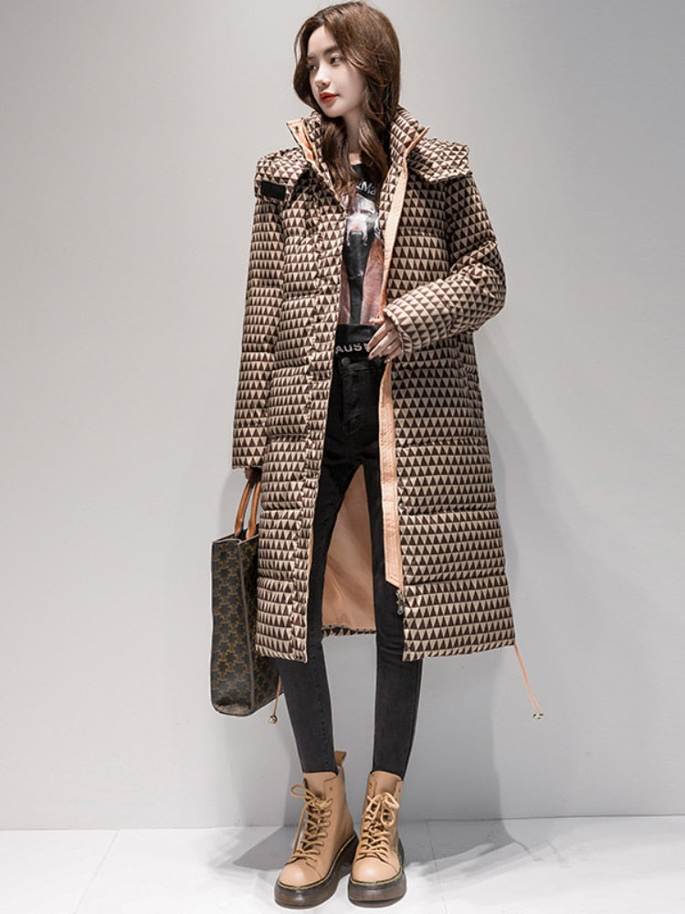 Hooded Down Coats Newf Ashionable and Stylish Plaid Over Knee Length Cotton Jacket Casual Women's Winter Jacket 2023 Parkas Coat - - DYAVOR®