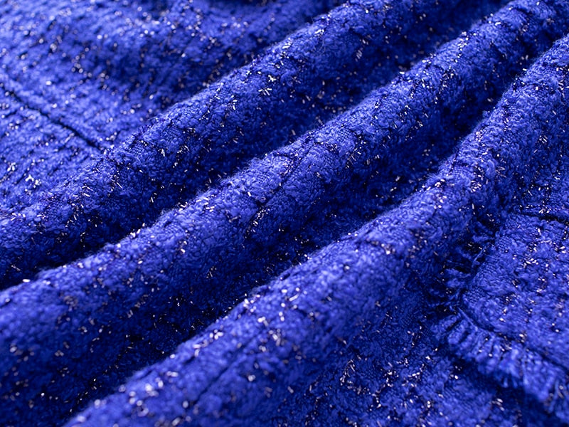 Double-breasted Tweed Blue Blazer - - DYAVOR®