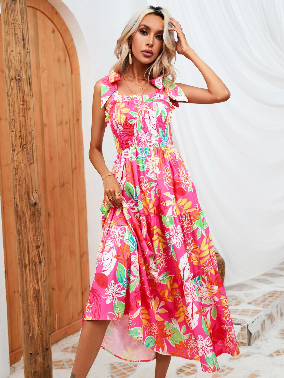 Dresses for Women 2023 Summer New Print Wrapped Chest Sexy Dress Fashion Strap Long Dresses Beach Style Holiday Woman Clothing - - DYAVOR®