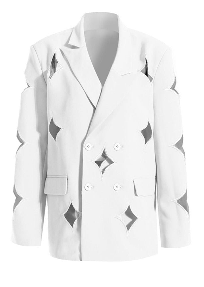 White Blazer with Diamond Cutouts - - DYAVOR®