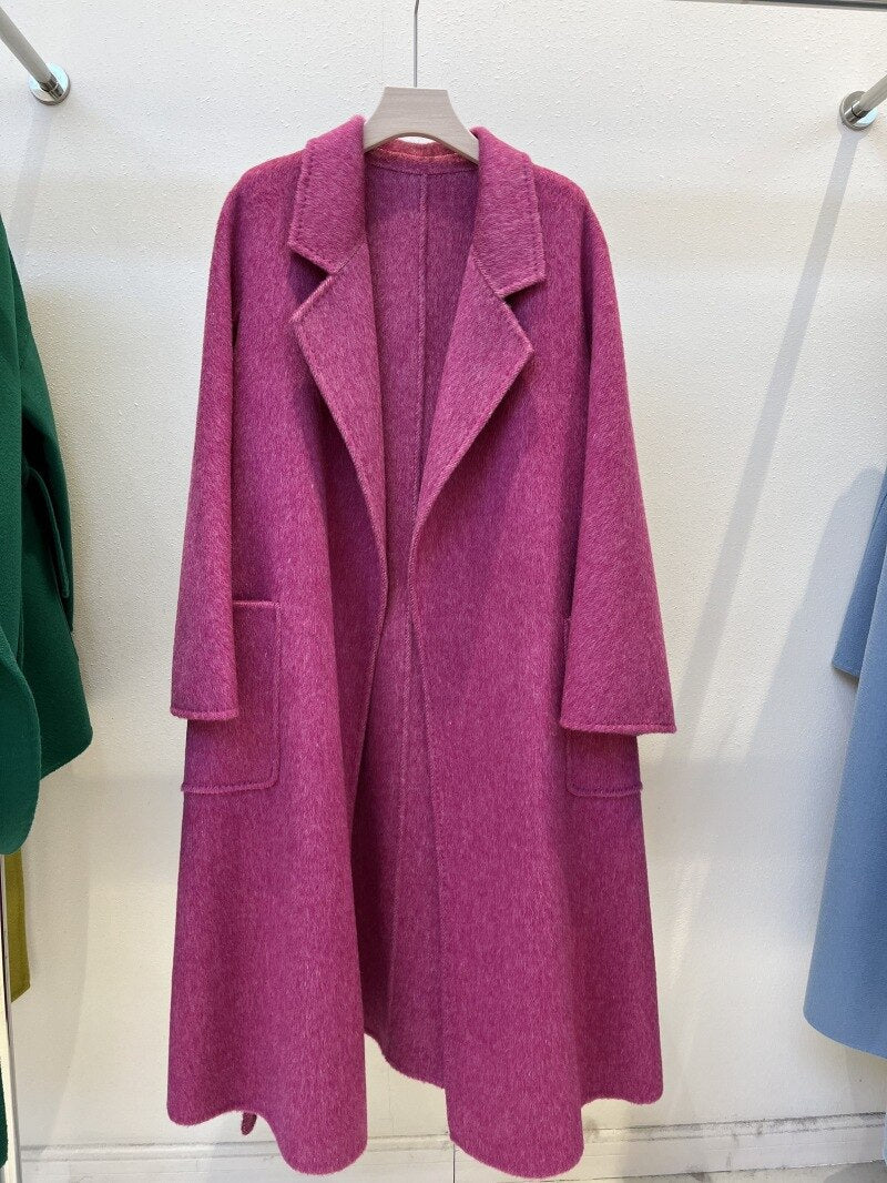 Women Autumn Double-sided Wool Coats and Jackets Women High-end Handmade Trench Coat Women Mulberry Silk Long Coat for - - DYAVOR®