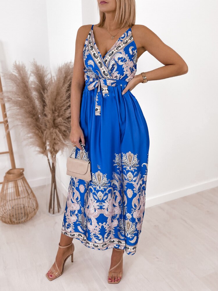 Dresses for Womens 2023 Summer New Printed Split Sexy Dress Fashion V-neck Suspender Long Dress Party Dresses Woman Clothing - - DYAVOR®
