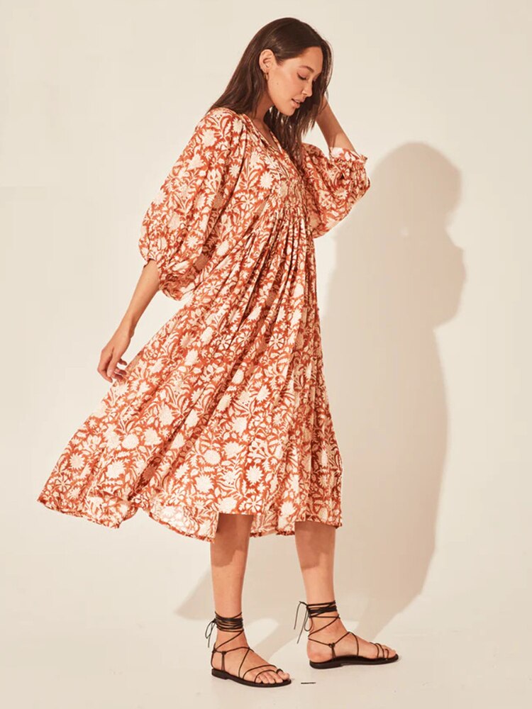 Dresses for Women 2023 New Spring Summer Printed Sexy Dress Women's Balloon Sleeve Dresses Bohemian Resort-inspired Beachwear - - DYAVOR®