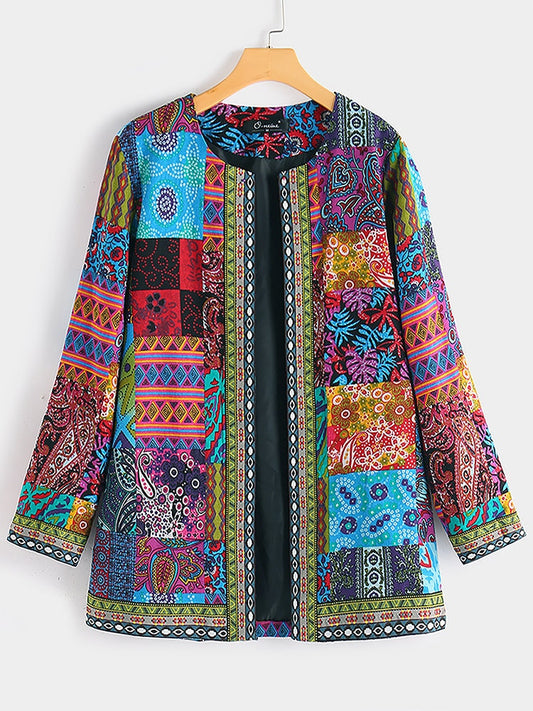 Spring 2023 New Vintage Cotton Linen Print Coat Loose Long Sleeve Cardigan Streetwear Jackets for Women Oversize Clothes Tops -  - DYAVOR®