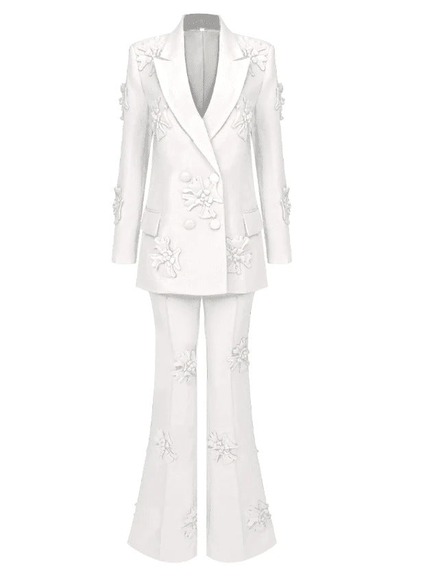 White Blazer With Flowers - - DYAVOR®