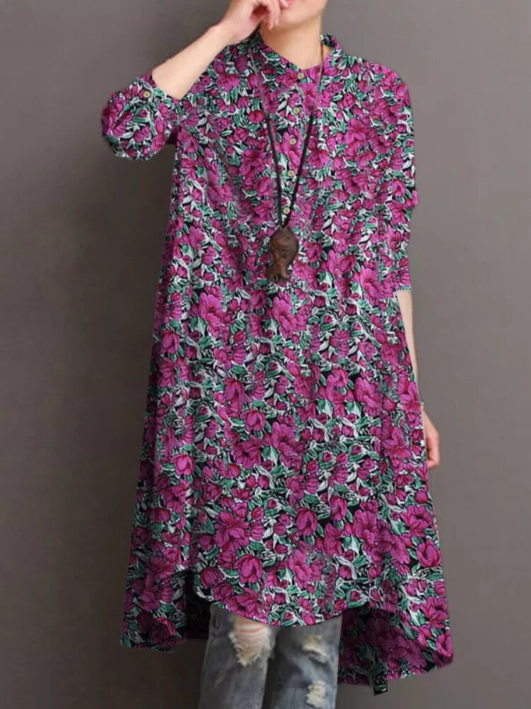 Spring Autumn New Women's Long Sleeve Round Neck Print Dress Fashion Loose Shirt Dress Party Dresses Oversize Women Clothing Top - - DYAVOR®