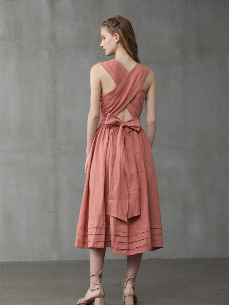 Woman Clothing Summer New Cotton Open Back Sexy Dress Fashion Lace Up Loose Women's Dress Elegant Party Dresses for Women 2023 - - DYAVOR®