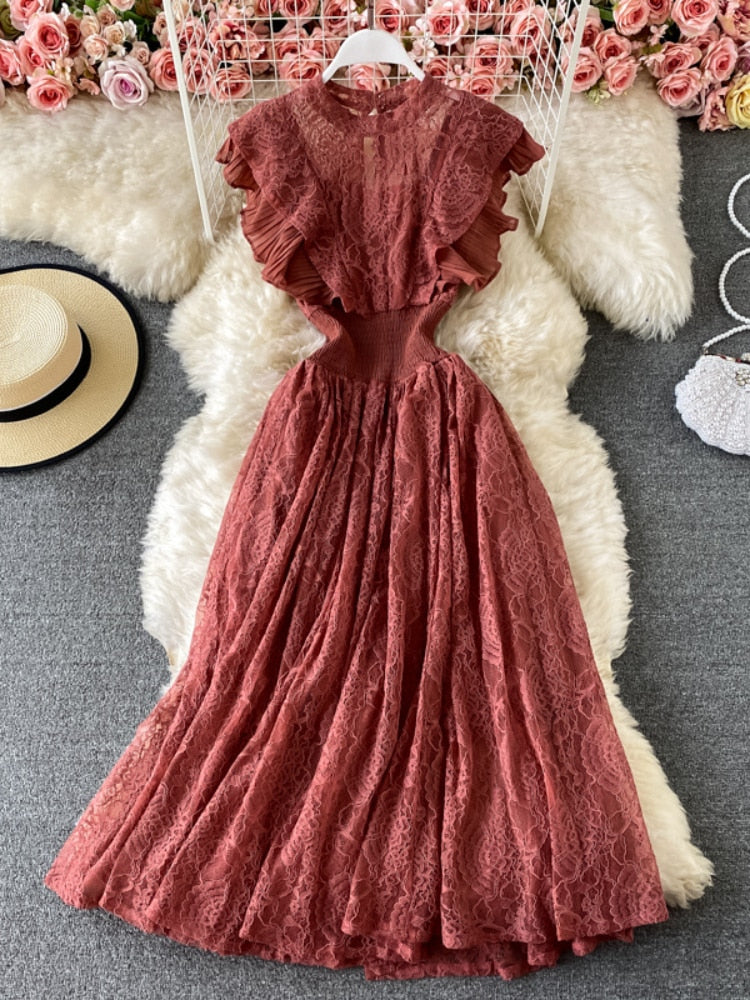Party Dresses 2023 New Fashion Round Neck Lace Dress Long Sleeve Elegant Long Dress Formal Occasion Dresses Woman Clothing Robe - - DYAVOR®