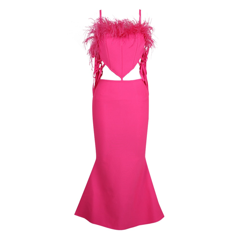 Feather Cut Out Mermaid Midi Dress - dresses - DYAVOR®