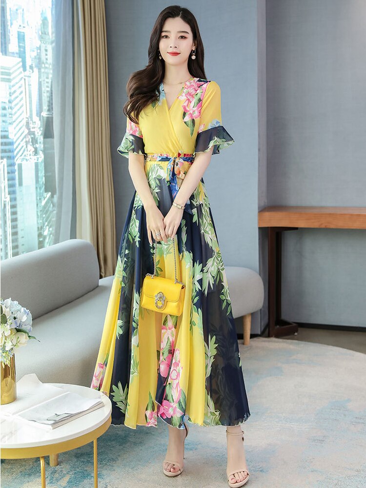 Dress for Women 2023 Summer New Fashion Chiffon Dress Printed Long Dresses Woman Clothing Temperament Elegant Women's Dresses - - DYAVOR®