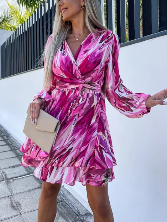 Summer Dress Woman 2023 Trendy New In Dresses V-neck Long-sleeved Dress Chiffon Printed Skirt Party Dresses Womens Clothing -  - DYAVOR®