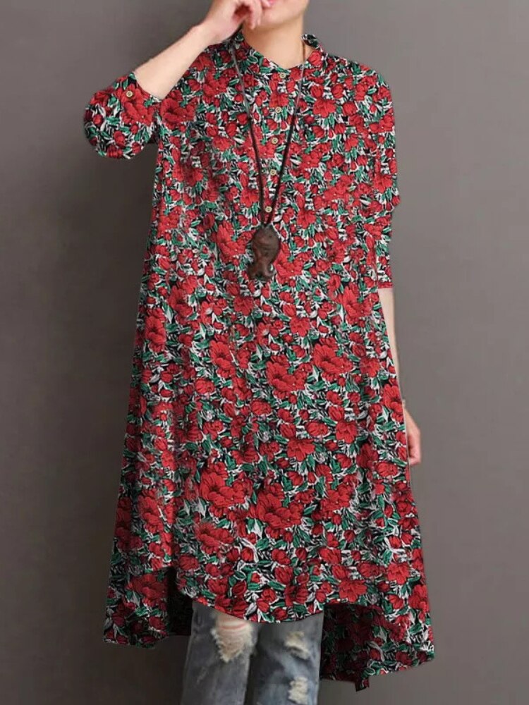 Spring Autumn New Women's Long Sleeve Round Neck Print Dress Fashion Loose Shirt Dress Party Dresses Oversize Women Clothing Top - - DYAVOR®