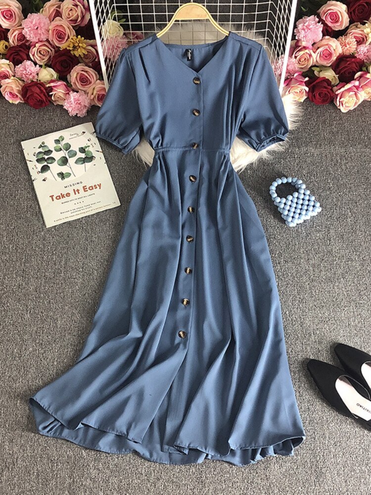 Female Clothing New Korean Version Loose Short Sleeve Dress with Waist Wrapped Cardigan Style Long Dress Formal Occasion Dresses - - DYAVOR®