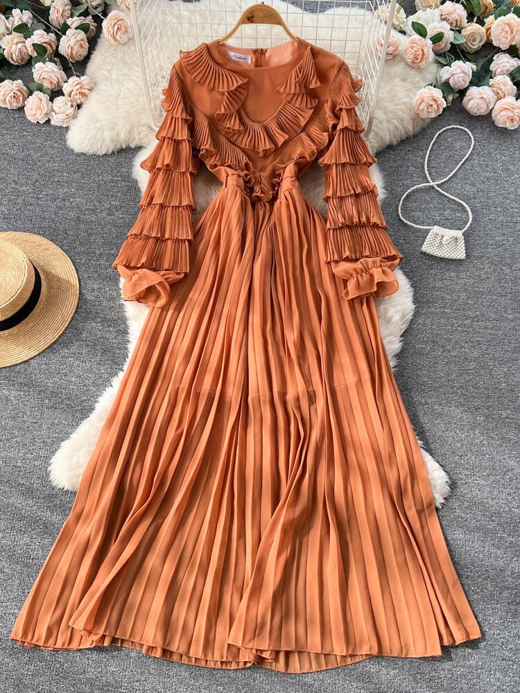 Party Dresses 2023 New V-neck Pleated Cake Sleeve Waist Long Skirt Fashion Sexy Dress Formal Occasion Dresses Woman Clothing - - DYAVOR®