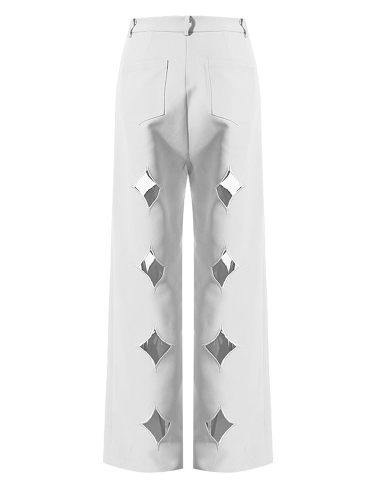 White Pants with Diamond Cutouts - - DYAVOR®