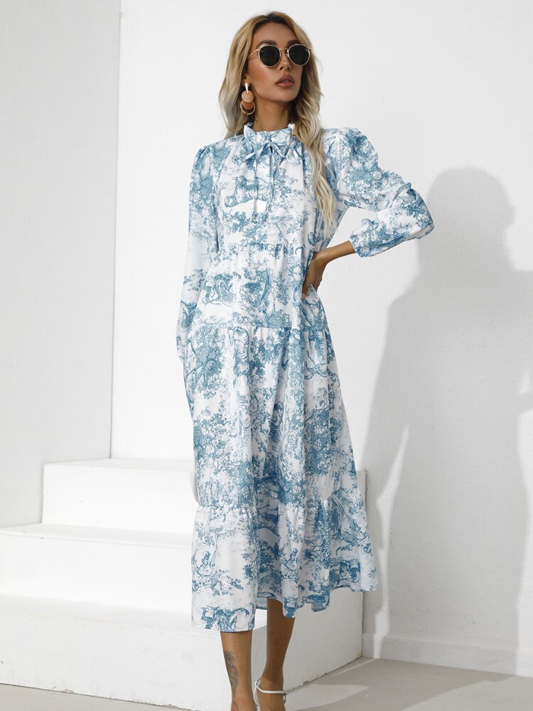 Elegant Women's Dresses for Party 2022 New Autumn Long Sleeve Printed Dress Fashionable Round Neck Dress Casual Streetwear Robe - - DYAVOR®