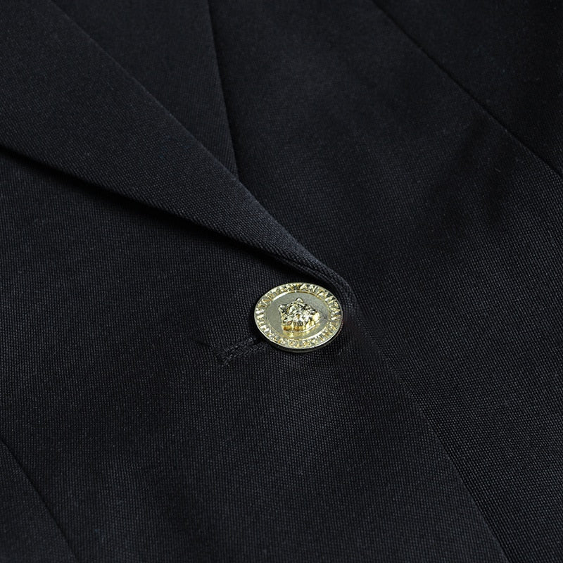 Black Blazer With Golden Safety Pin Trims - - DYAVOR®