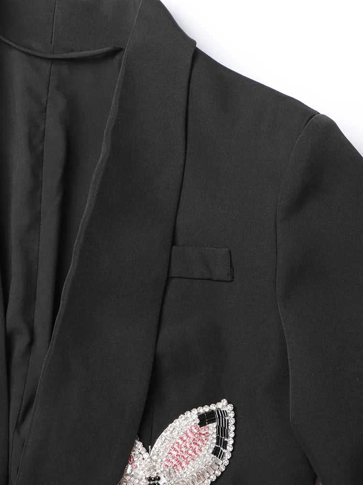Black Crop Suit with Rhinestone Butterflies - - DYAVOR®