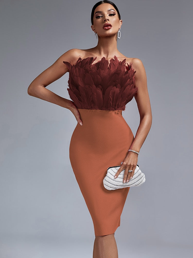 Feathered Chic Midi Party Dress - Dresses - DYAVOR®