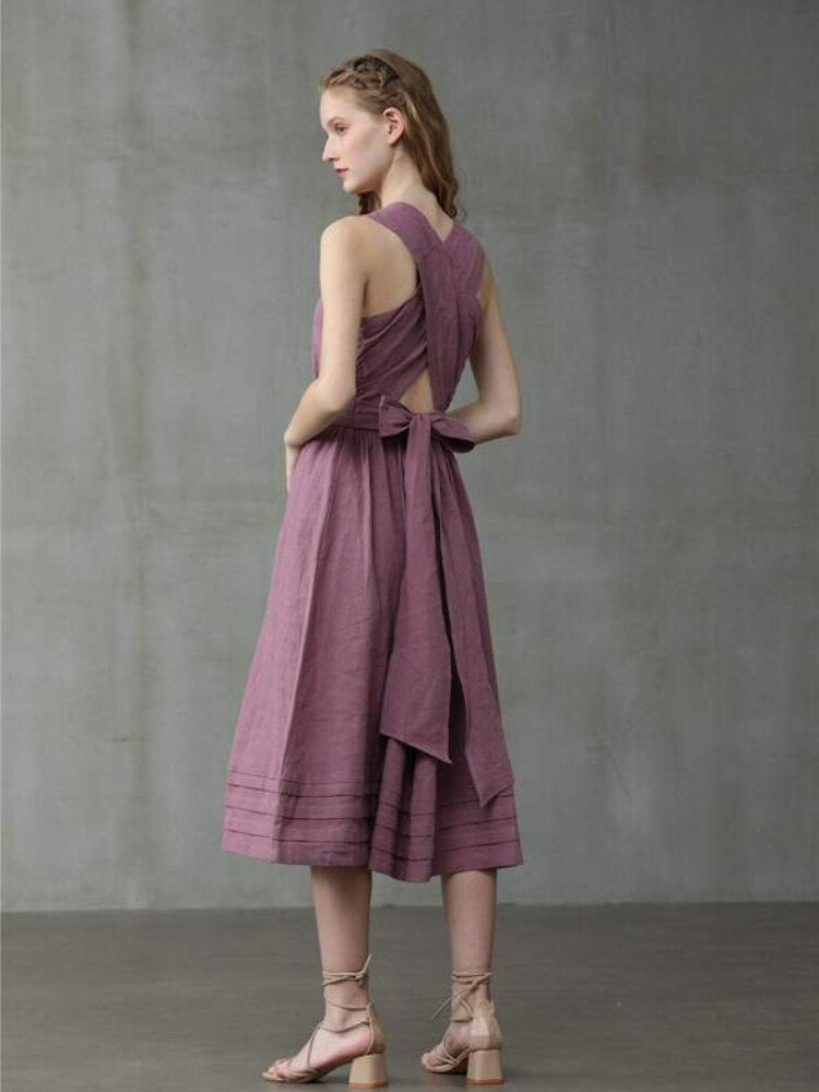 Woman Clothing Summer New Cotton Open Back Sexy Dress Fashion Lace Up Loose Women's Dress Elegant Party Dresses for Women 2023 - - DYAVOR®