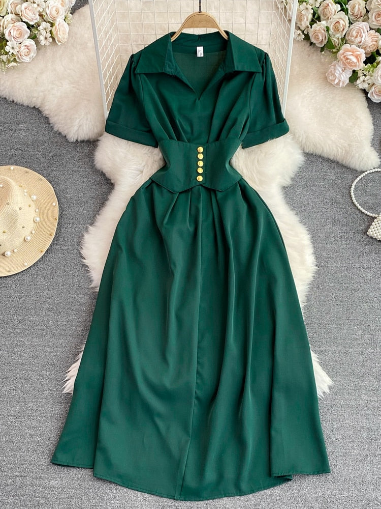 Womens Clothing 2023 Summer New French Luxury Style Temperament Shirt Dress Fashion Short Sleeve Dresses Formal Occasion Dresses - - DYAVOR®