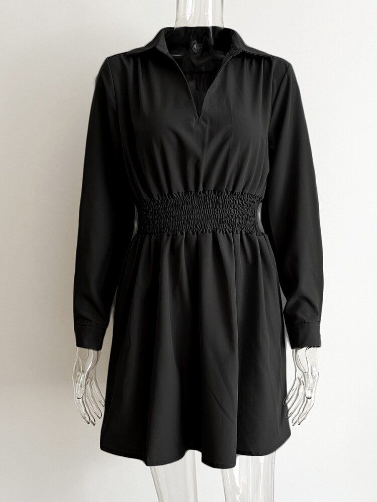 Dress for Women 2022 New Spring Autumn Shirt Collar Dress Waist Long Sleeve Skirt Streetwear Women Clothing Dresses Black Dress - - DYAVOR®