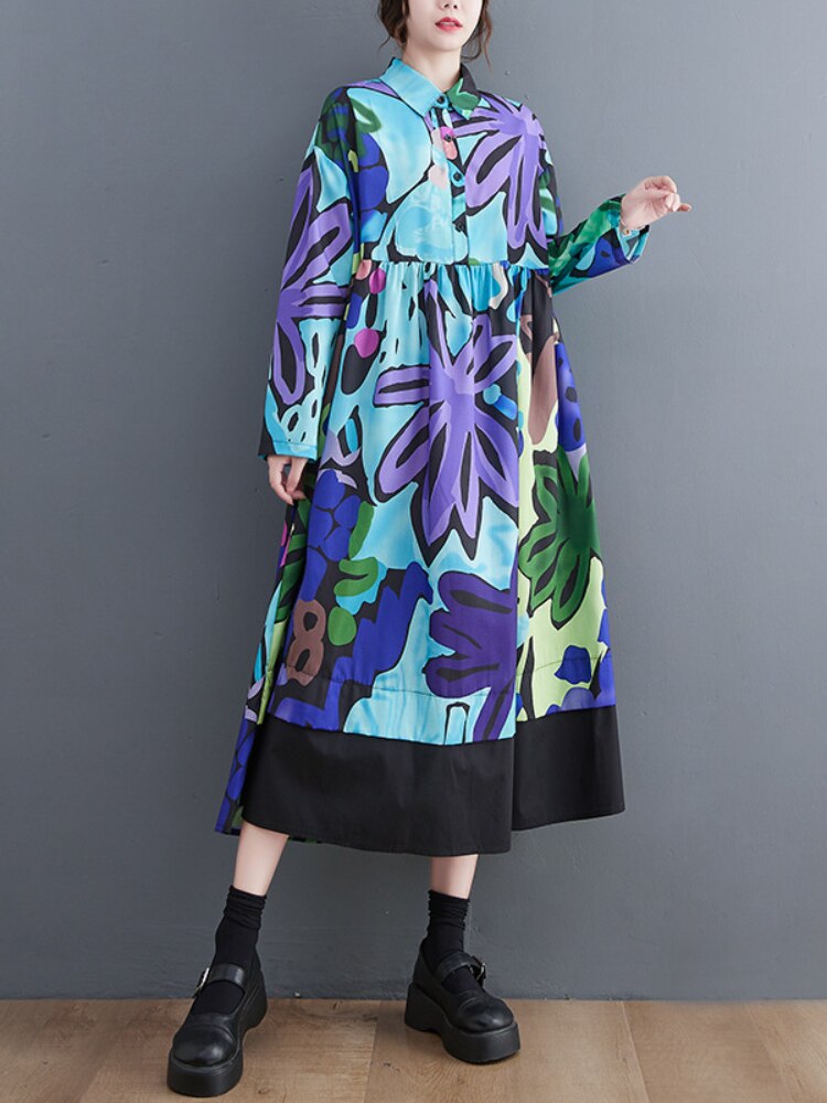 Womens Clothing Spring Summer New In Dresses Korean Fashion Print Shirt Dress Casual Loose Oversized Women Dress Streetwear - - DYAVOR®
