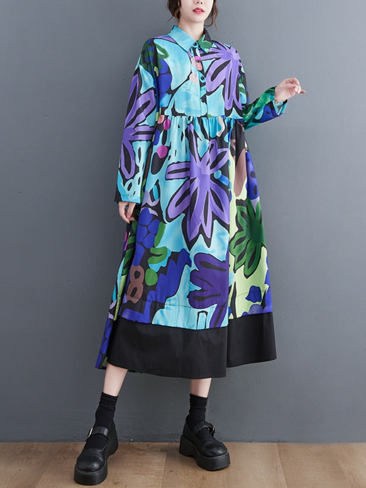 Womens Clothing Spring Summer New In Dresses Korean Fashion Print Shirt Dress Casual Loose Oversized Women Dress Streetwear - - DYAVOR®