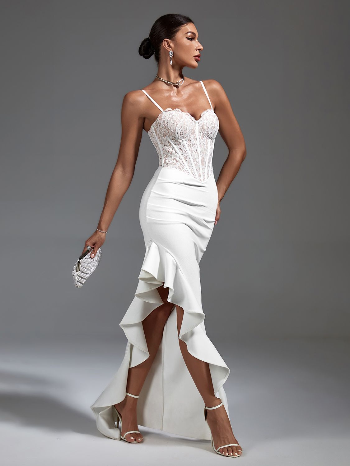 White Lace Ruffle Party Dress - Dresses - DYAVOR®