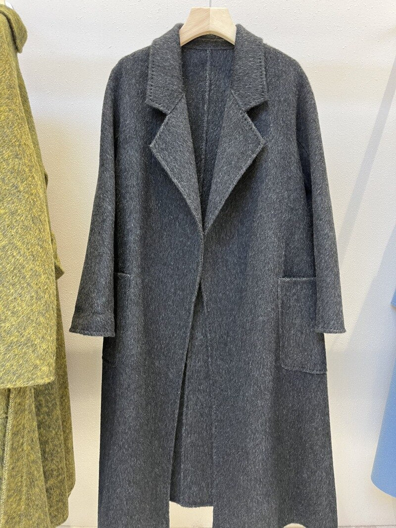 Women Autumn Double-sided Wool Coats and Jackets Women High-end Handmade Trench Coat Women Mulberry Silk Long Coat for - - DYAVOR®