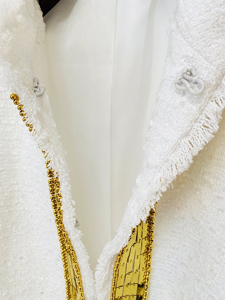 Gold Sequined Tweed Short Jacket - - DYAVOR®