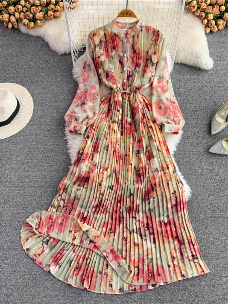 Elegant Party Dress for Women 2023 Summer New Korean Printed Chiffon Dress Gentle Wind Slim Long Dresses Formal Occasion Dresses - - DYAVOR®