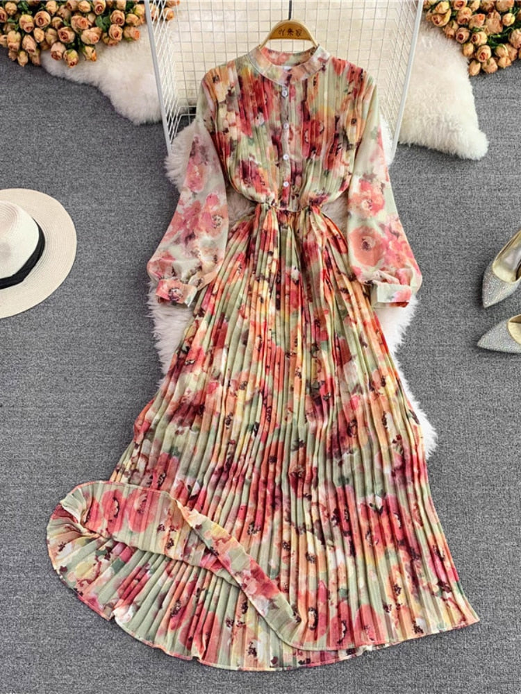 Elegant Party Dress for Women 2023 Summer New Korean Printed Chiffon Dress Gentle Wind Slim Long Dresses Formal Occasion Dresses - - DYAVOR®
