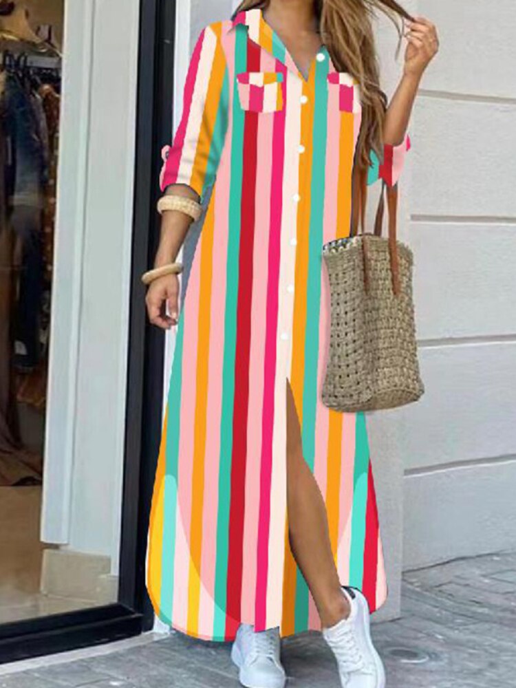Spring Autumn New Fashion Trend Loose Casual Dress Long Sleeve Dresses Oversize Lapel Shirt Skirt Woman Clothes Streetwear Robe - - DYAVOR®